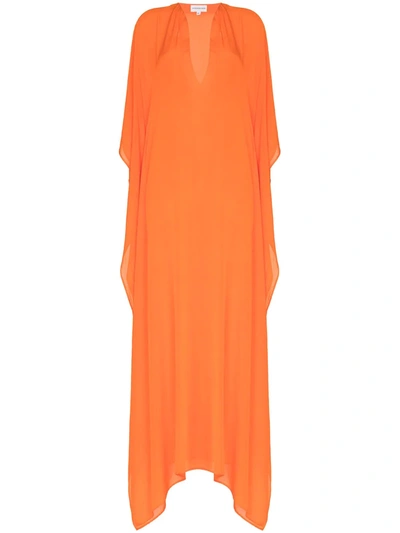 Alexandra Miro Roxanne Side Split Silk Kaftan Dress In Orange