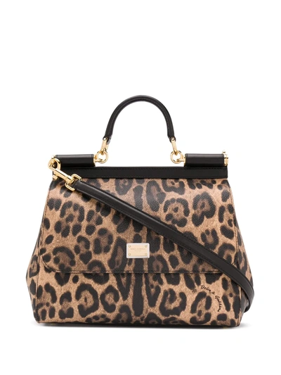 Dolce & Gabbana Sicily Medium Leopard Print Leather Bag In Multicolour