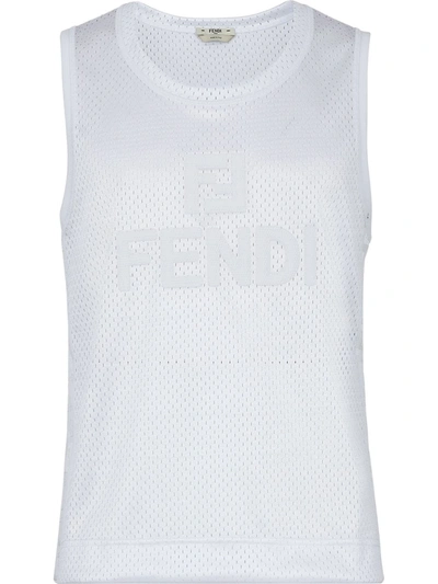 Fendi Logo Mesh-jersey Tank Top In White