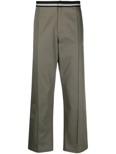 Valentino Striped-waistband Straight-leg Trousers In Green