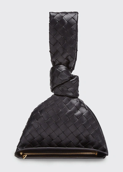 Bottega Veneta Mini Twist Intrecciato Clutch Bag In Black/gold