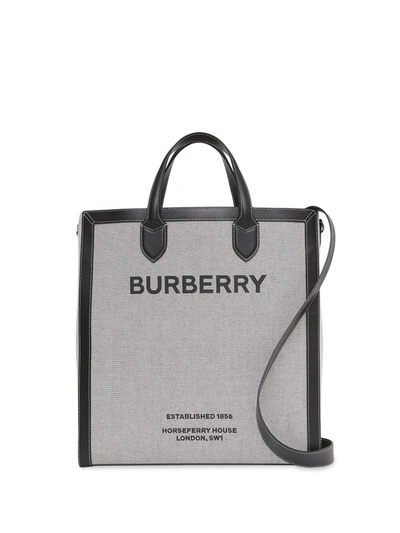 Burberry Grey Horseferry Print Canvas Tote Bag In Black