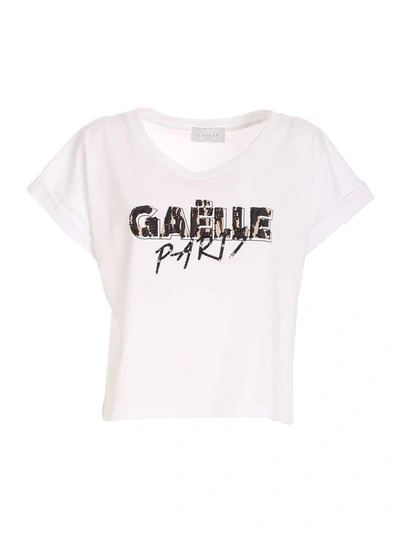 Gaelle Paris Beaded Logo T-shirt In White