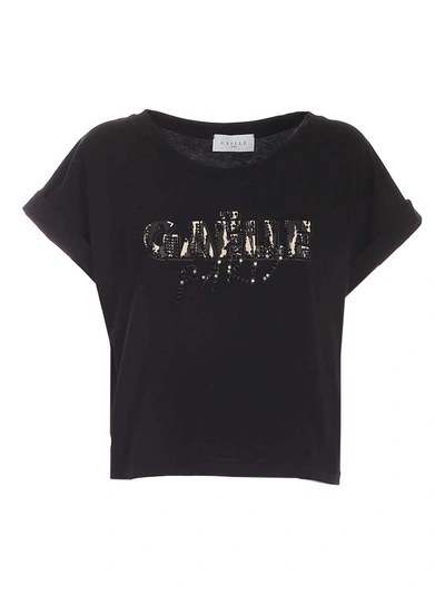 Gaelle Paris Beaded Logo T-shirt In Black