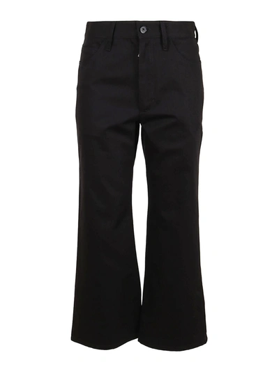 Jil Sander Herringbone Cotton Flared Trousers In Black