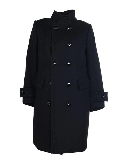 Sacai Double Breasted Coat In Black