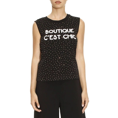 Boutique Moschino T-shirt Sleeveless Shirt With Multi Rhinestones And Boutique Cest Chic Writing In Black
