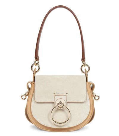 Chloé Small Leather Tess Saddle Bag In Motty Gray/gold