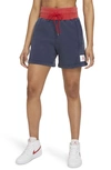 Jordan Flight Women's Fleece Shorts In Midnight Navy/university Red