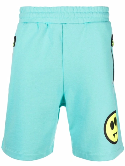Barrow Smiley-patch Jogger Shorts In Light Blue