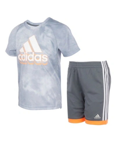 Adidas Originals Kids' Adidas Little Boys Short Sleeves Printed T-shirt And Shorts Set, 2 Piece In Blue Oxide