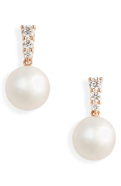 Mikimoto Women's Morning Dew 18k Rose Gold, 10mm White Cultured Pearl & Diamond Drop Earrings