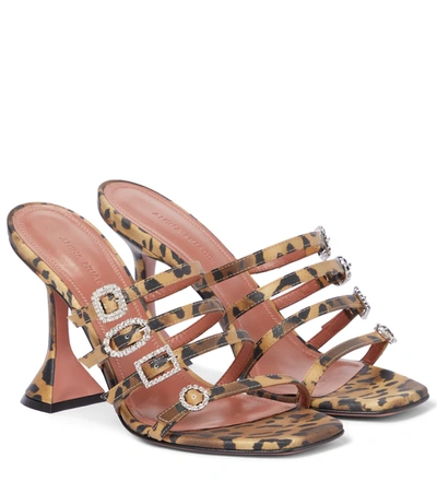 Amina Muaddi Robyn Crystal-embellished Leopard-print Satin Mules In Braun