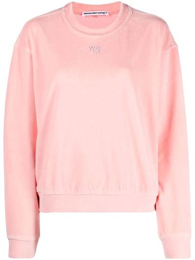 Alexander Wang T Crystal-embellished Cotton-blend Velour Sweatshirt In Pink