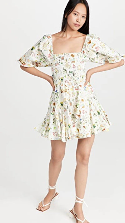 Rhode Astrid Smocked Printed Poplin Dress In Picnic White