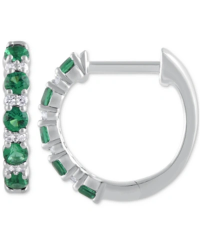 Macy's Ruby (1/2 Ct. T.w.)& Diamond (1/20 Ct. T.w.) Small Hoop Earrings In 14k White Gold, 1" (also In Emer In Green