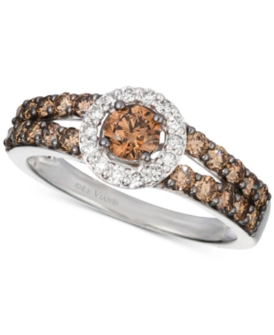 Le Vian Chocolate Diamond (1 Ct. T.w.) & Nude Diamond (1/8 Ct. T.w.) Halo Ring In 14k White, Yellow Or Rose In White Gold