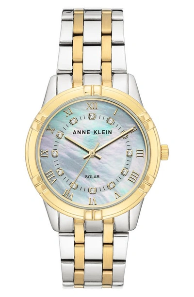 Anne Klein Premium Crystal Accented Solar Powered Bracelet Watch In Silver