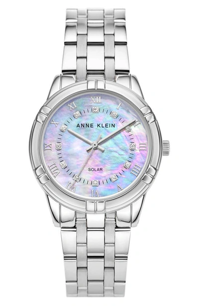 Anne Klein Considered Solar Power Bracelet Watch, 34mm In Silver/ Mother Of Pearl