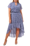 1.state Trendy Plus Size Wildflower Bouquet Printed High-low Dress In Gingham Floral