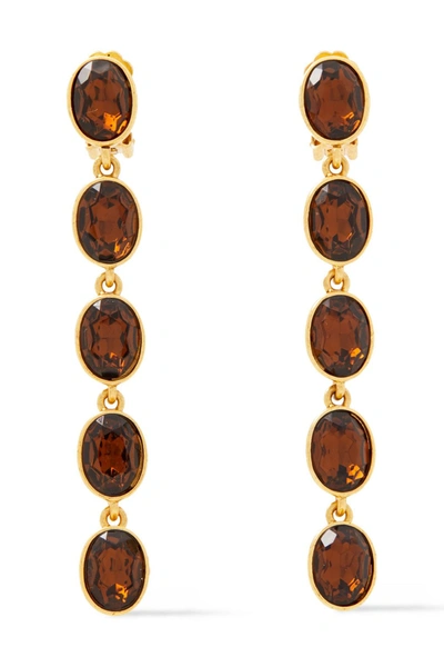 Oscar De La Renta Gold-tone Crystal Clip Earrings In Brown