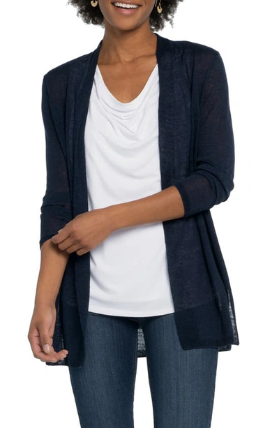 Nic + Zoe Open Front Linen Blend Long Cardigan In Dark Indigo