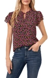 Cece Flutter Sleeve Floral Print Top In Black