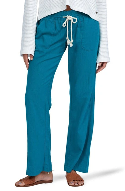 Roxy Juniors' Oceanside Wide-leg Drawstring Pants In Biscay Bay