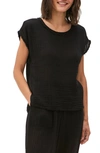 Michael Stars Amy Seersucker Scoop Neck Top In Black