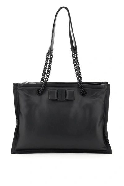 Ferragamo Padded Viva Bow Tote Bag In Black