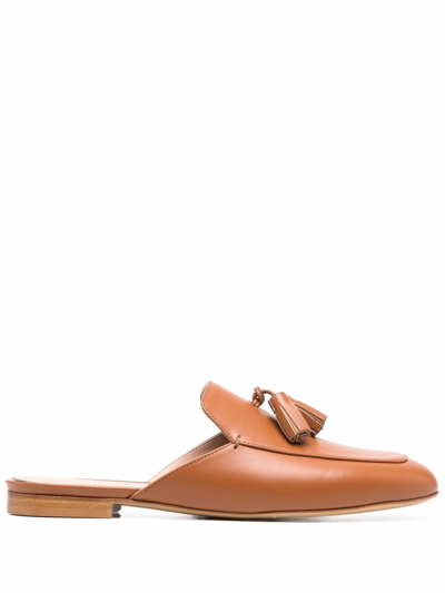 Scarosso Giorgina Tasseled Mules In Cognac - Calf