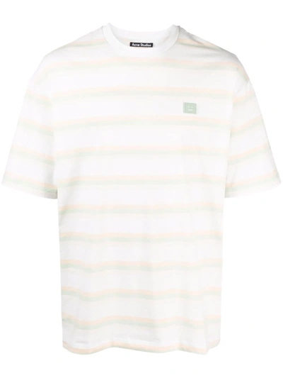 Acne Studios Face Patch Stripe Cotton Blend T-shirt In Multi-colour