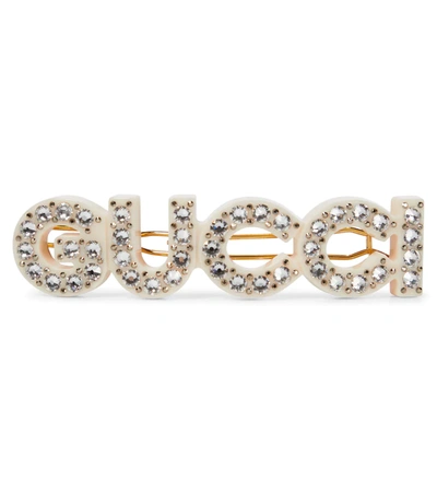 Gucci Logo Crystal-embellished Hair Clip In Gold