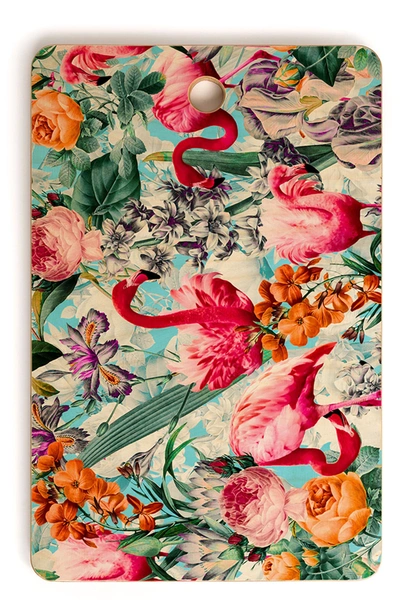 Deny Designs Burcu Korkmazyurek Floral And Flamingo Vii Rectangle Cutting Board In Multi