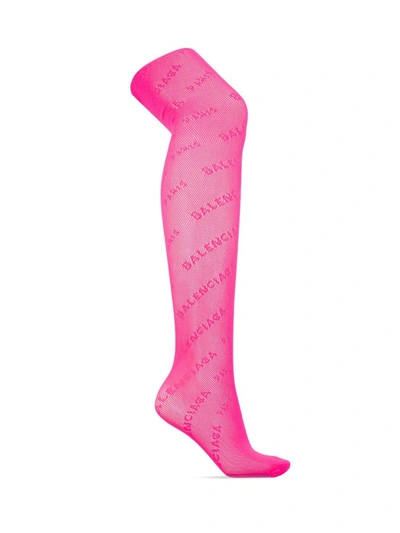 Balenciaga Sheer Logo Fishnet Tights, Fuchsia In Pink