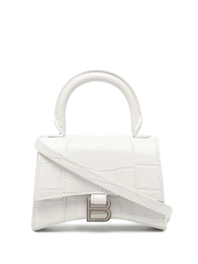 Balenciaga White Croco Mini Hourglass Bag
