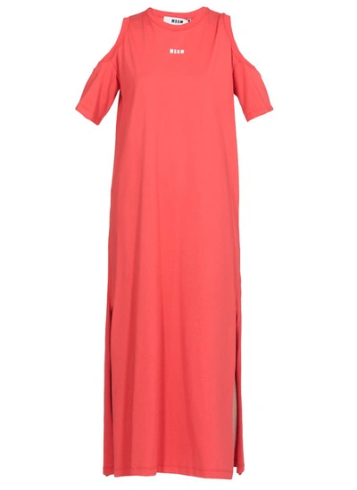 Msgm Cotton Dress In Red