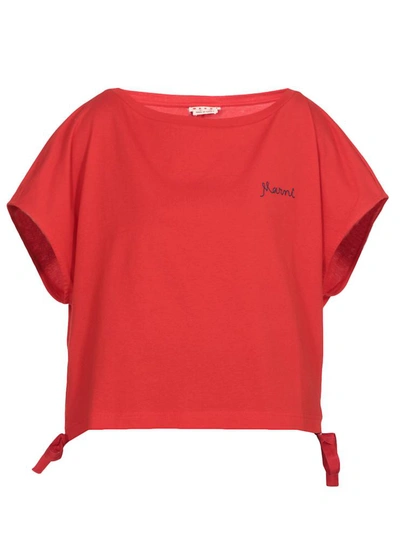 Marni Cotton Cropped T-shirt In Red