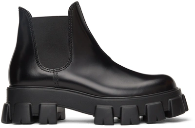 Prada Black Monolith Brushed Leather Chelsea Boots In F0002nero