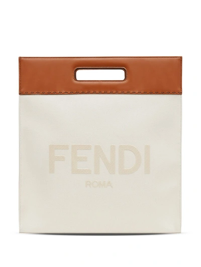 Fendi Roma Brand-embroidered Cotton-blend Canvas And Leather Tote Bag In Brown