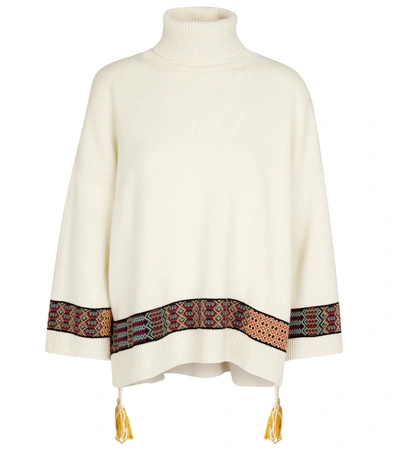 Etro Tasseled Jacquard-knit Turtleneck Sweater In White