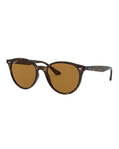 Ray Ban Round Polarized Sunglasses In Brown