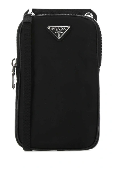 Prada Logo Plaque Phone Pouch In Nero