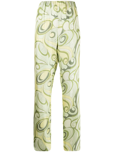 Raf Simons Swirl Print Pull-on Silk Pants In Green