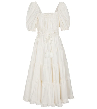 Ulla Johnson Iliana Belted Tiered Cotton Midi Dress In Blanc