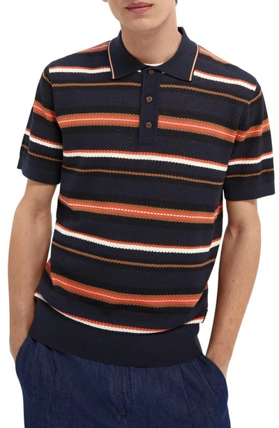 Scotch & Soda Men's Striped Knitted-structure Polo Shirt In Multicolour