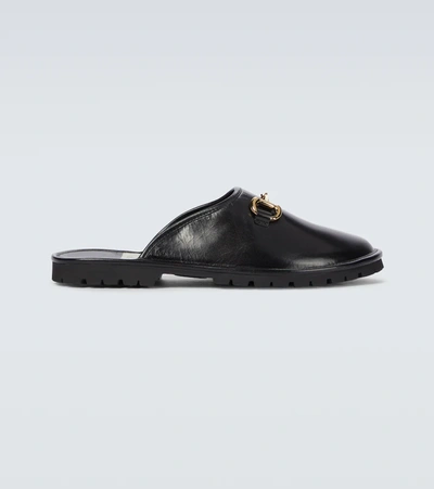 Gucci Horsebit-embellished Slippers In Black
