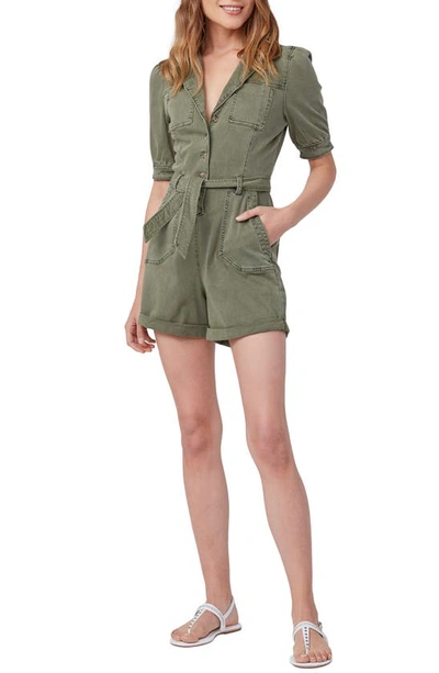 Paige Womens Vintage Ivy Green Mayslie Short-sleeved Cotton-blend Jumpsuit 6 In Dark Green