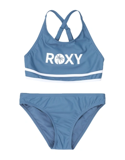 Roxy Kids' Big Girls Perfect Surf Time Crop Top Bikini Set In Pastel Blue