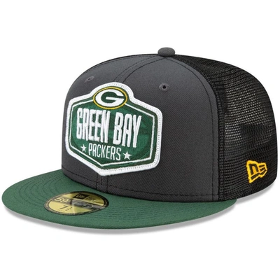New Era Green Bay Packers 2021 Draft 59fifty Cap In Graphite,black,green